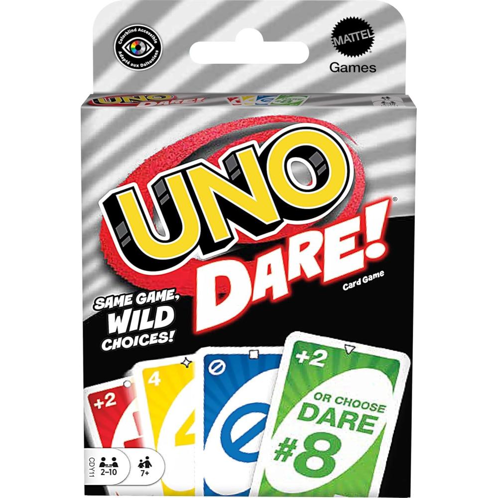 imageMattel Games UNO Dare Card Game for Families ampamp Parties Featuring Challenging ampamp Silly Dares from 3 Different CategoriesDare
