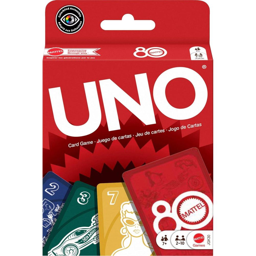 imageMattel Games UNO Mattel 80th Ruby Red Card Game for Kids Adults ampamp Family Nights Game Nights Travel Camping ampamp Parties80th Anniversary Card Pack