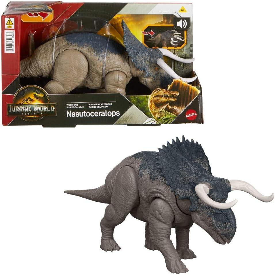 imageMattel Jurassic World Dinosaur Toys with Roar Sound ampamp Attack Action Wild Roar Posable Figure Physical ampamp Connected Digital PlayNasutoceratops