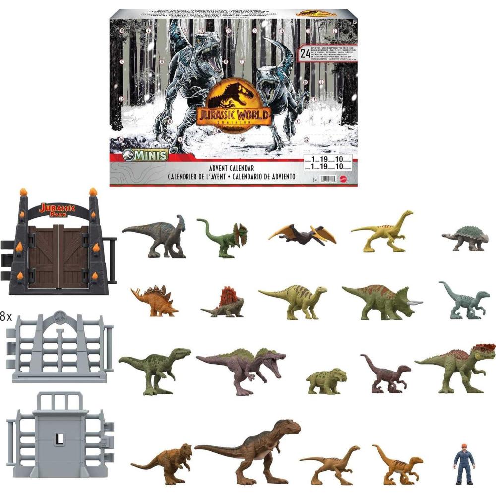 imageMattel Jurassic World Dominion Advent Calendar 24Day Countdown Daily Surprise of Mini Dinos Humans ampamp Gate Pieces Holiday GiftVersion 2
