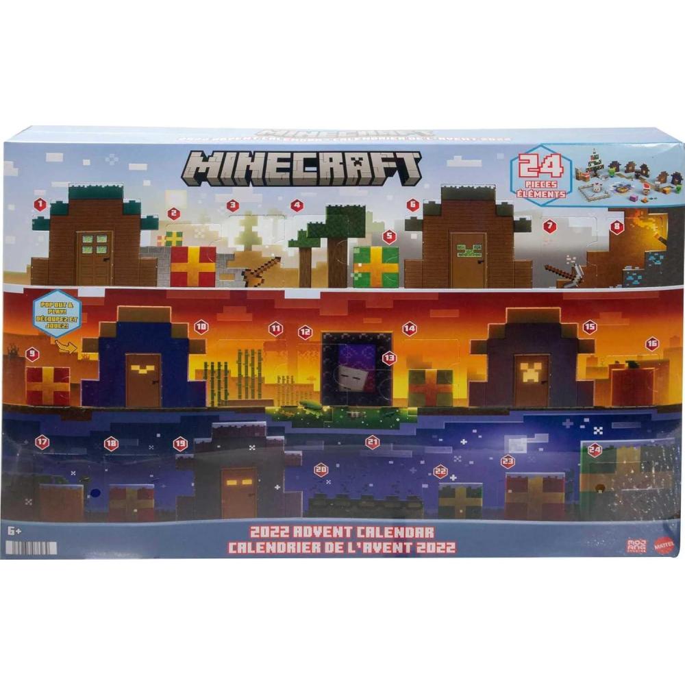imageMattel Minecraft Mob Head Minis Advent Calendar with 24 Surprises Including 6 Figures ampamp Accessories Holiday Toy