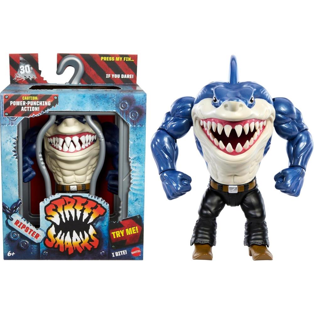 imageMattel Street Sharks Action Figure with Bite ampamp Punch Motion Ripster Collectible Toy Inspired by 90s TV HalfMan HalfShark Hero 6InchRipster