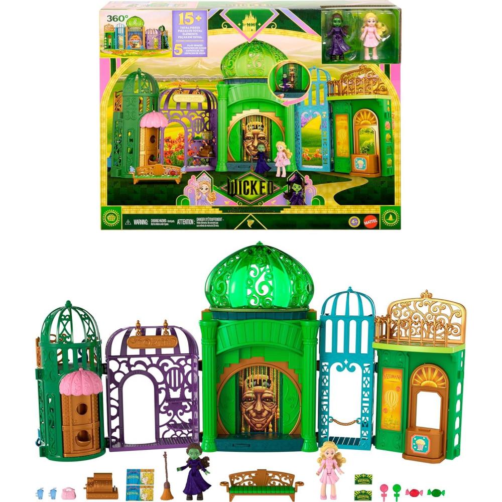 imageMattel Universal Pictures Wicked Emerald City Playset with Glinda ampamp Elphaba Small Dolls 5 Play Spaces ampamp 15 Accessories Inspired by The Movie
