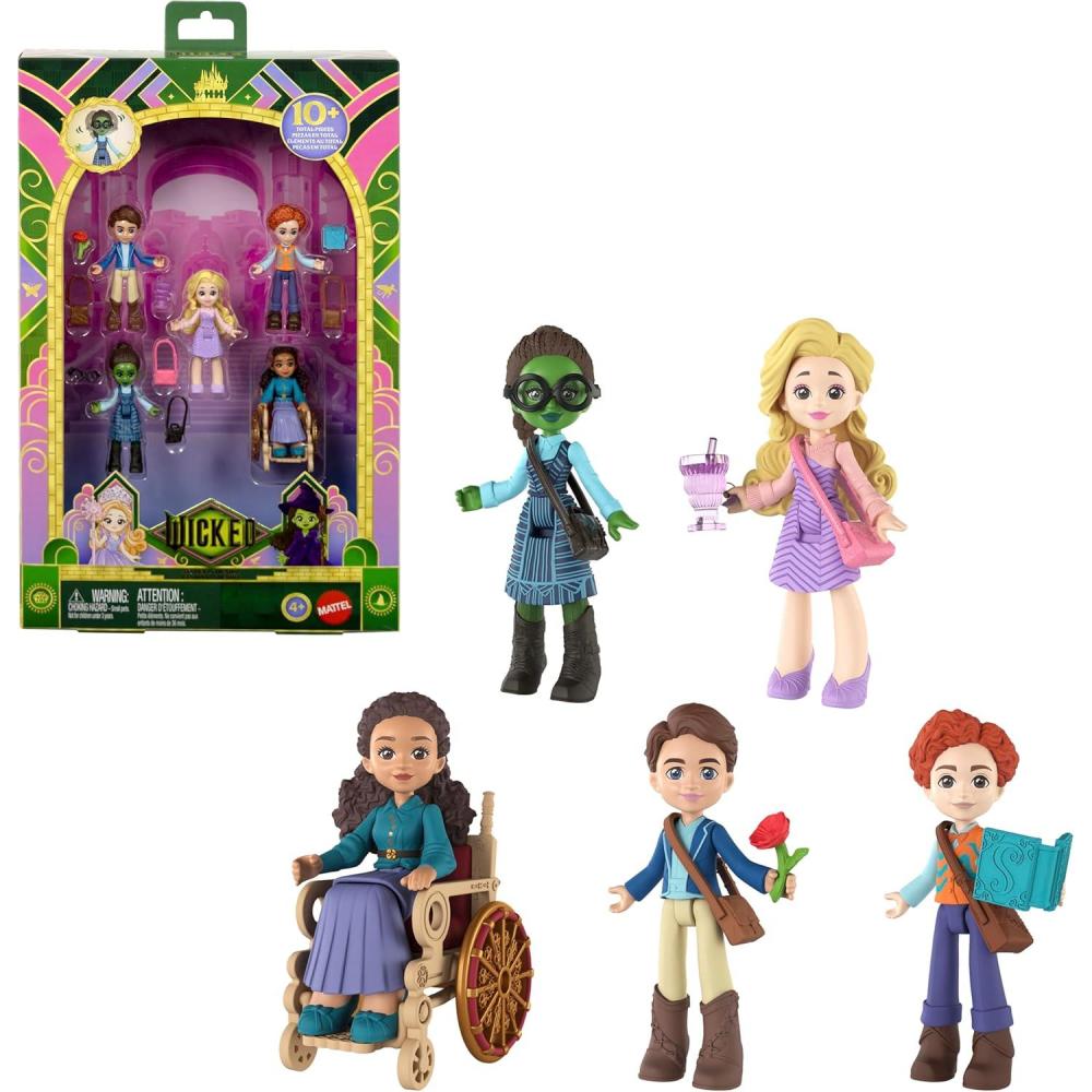 imageMattel Universal Pictures Wicked Students of Shiz Multipack 5 Small Dolls with Signature Looks and 9 Storytelling Accessories Inspired by The Movie