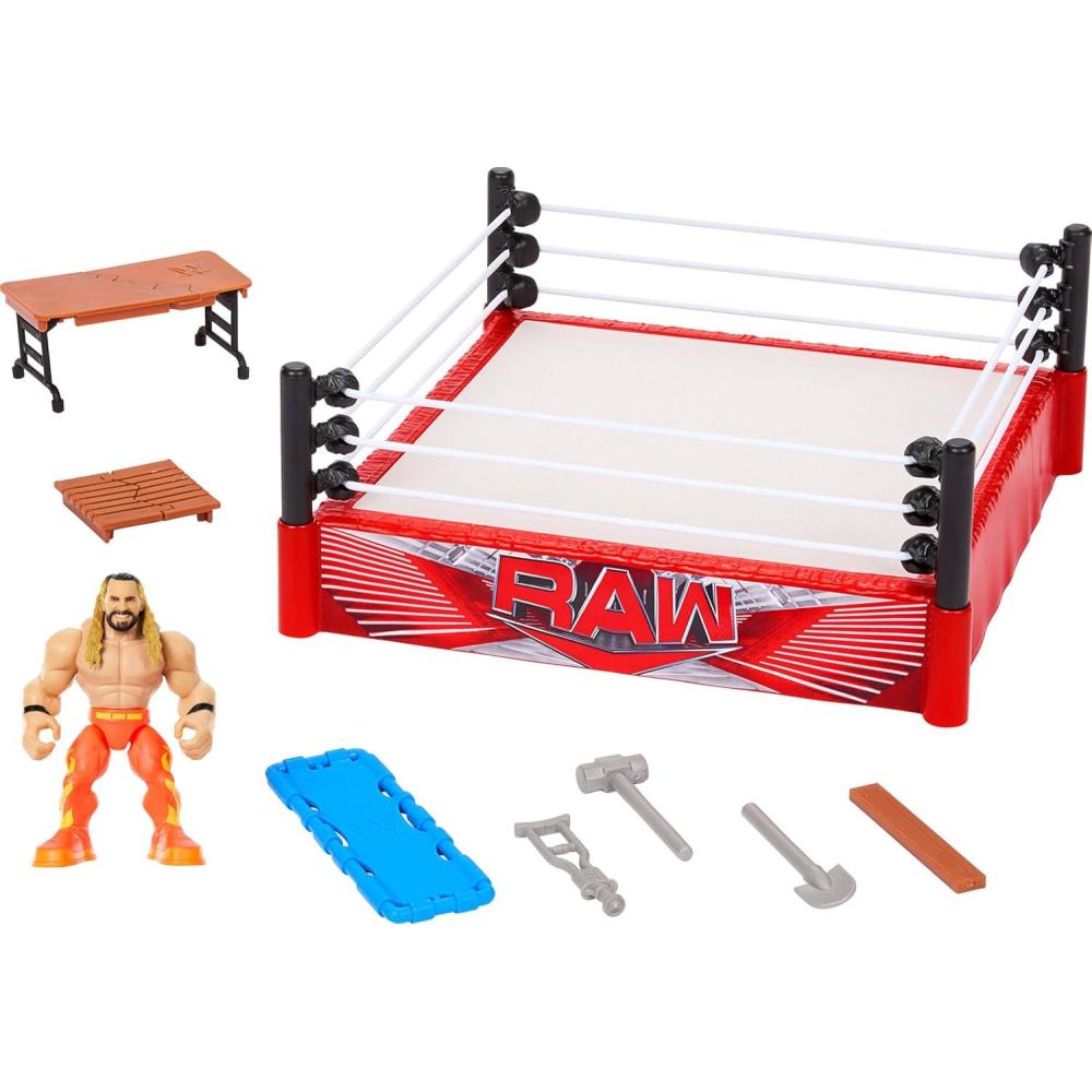 imageMattel WWE Knuckle Crunchers Rebound Ring Playset Includes 25inch Seth Rollins Action Figure with Crunching Joints Accessories ampamp Flex Mat Technology