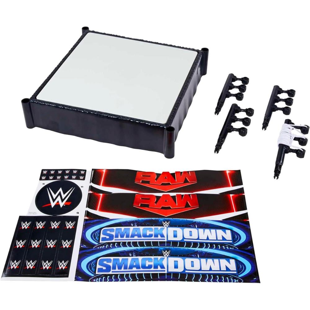 imageMattel WWE Superstar Ring 14 inches with SpringLoaded Mat 4 Event Apron Stickers ampamp ProTension Ropes for WWE 6inch Action Figures