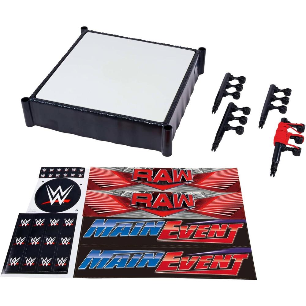 imageMattel WWE Superstar Ring with Labels  Main Event ampamp RAW SpringLoaded Ring Mat ampamp Pro Tension Elastic Rope