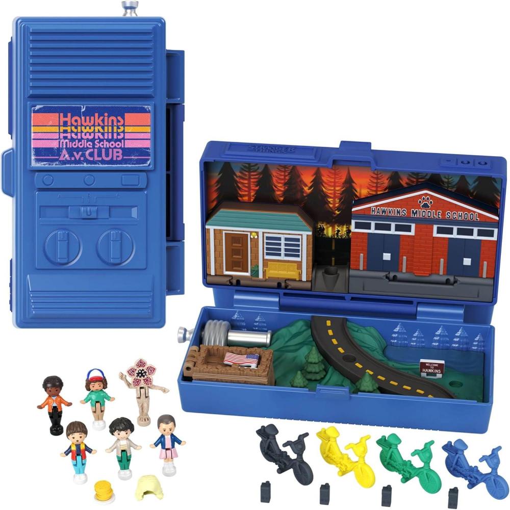 imagePolly Pocket Collector Playset Stranger Things Compact with 6 Special Edition Character Dolls and 10 Accessories