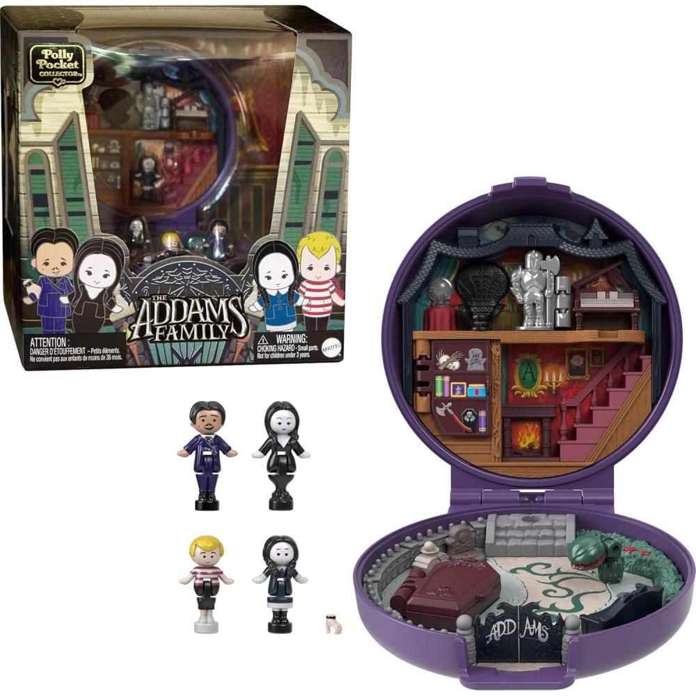 imagePolly Pocket Collector Playset The Addams Family Compact with 4 Special Edition Character Dolls and 1 Accessory