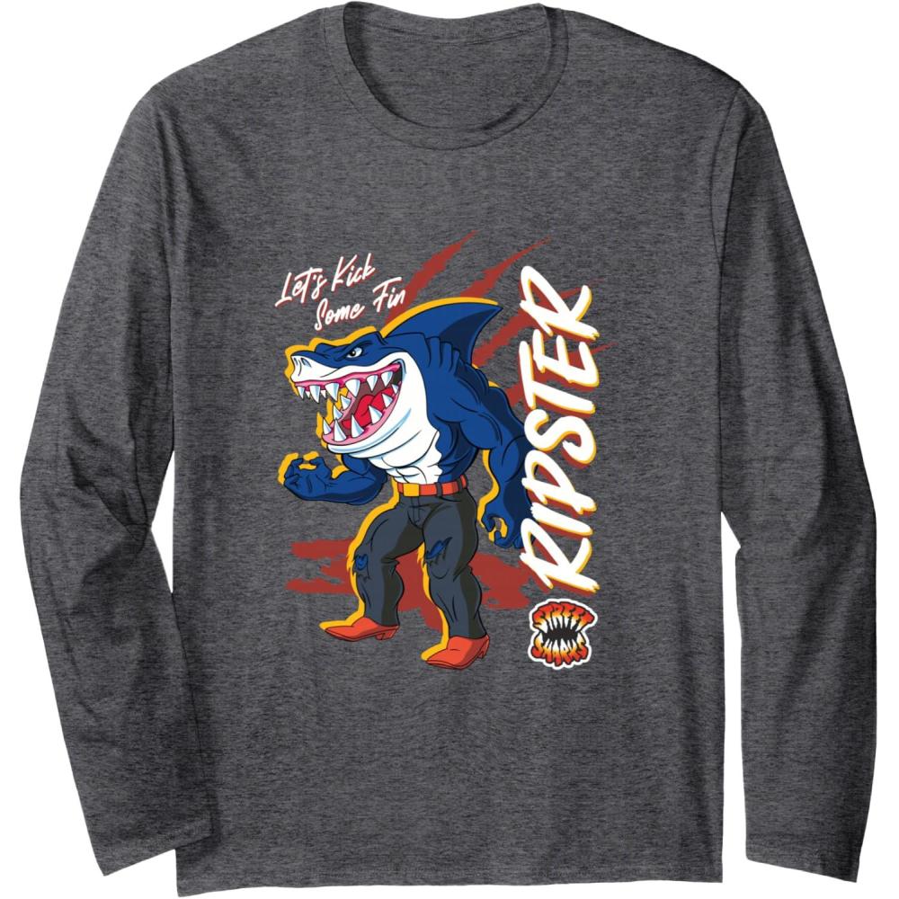 imageStreet Sharks  Ripster Lets Kick Some Fin Long Sleeve TShirtDark Heather Grey