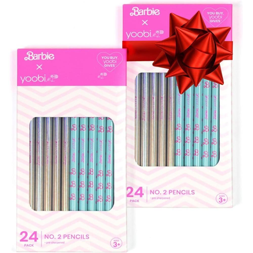 imageYoobi Barbie X 2 Pencils PreSharpened Pencils with Pink Erasers in Cute Pastel ampamp Metallic Colors with the Iconic Barbie Logo Gift for Kids ampamp Adults 2 Packs of 24Barbie