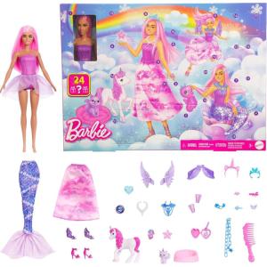 Barbie Advent Calendar with Doll & 24 Surprise Toy Accessories Including Unicorn & Pets, Transform Fashion Doll into Mermaid, Fairy & More(Fantasy)