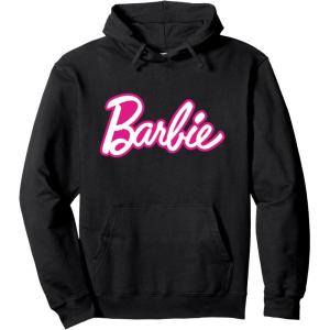 Barbie Current Pink and White Script Logo Pullover Hoodie(Black)