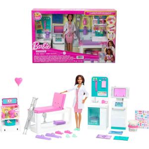 Barbie Fast Cast Clinic Playset, Brunette Barbie Doctor Doll, 30+ Play Pieces, 4 Play Areas, Cast & Bandage Making, Medical & X-ray Stations, Exam Table, Gift Shop & More, Great Toy for 3 Years & Up