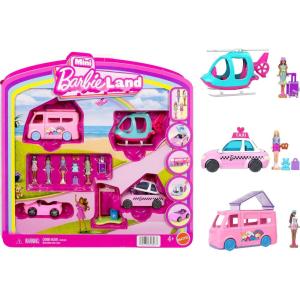 Barbie Mini Land 4-Pack, Set with 4 1.5-inch Mini Dolls, 4 Toy Vehicles & Themed Accessories, Includes DreamCamper(Dolls + Dreamcamper)