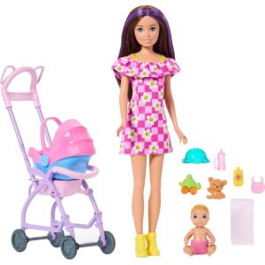 Barbie Skipper Babysitters, Inc. Playset with Brunette Doll, Brunette Toddler Doll, High Chair & 8 Accessories Including Food 2(Stroller)