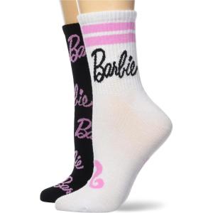 Barbie Women’s Classic 2 Pack Mid Crew Socks(White Black Multi)