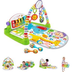 Fisher-Price Baby Playmat Deluxe Kick & Play Piano Gym for Learning & 2 Maracas Soft Rattles for Newborn to Toddler Play Ages 0+ Months(Multicolor)