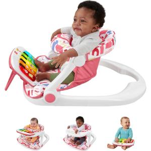 Fisher-Price Baby Portable Chair Deluxe Kick & Play Sit-Me-Up Floor Seat with Piano Learning Toy & Snack Tray for Infants to Toddlers(Pink)