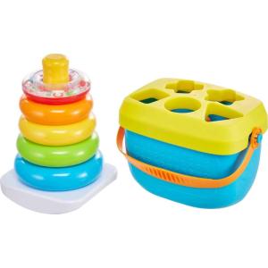 Fisher-Price Baby Stacking Toy Rock-A-Stack, Roly-Poly Base with 5 Colorful Rings for Ages 6+ Months(Rock-a-Stack & Blocks Bundle)