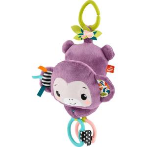Fisher-Price Baby Stroller Toy Sing & Go Purple Monkey Musical Sensory Plush with Crinkle & Clackers for Newborns from Birth+(Monkey)