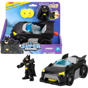 Fisher-Price Imaginext DC Super Friends Metal Force Batmobile Toy Car, 3-inch Batman Action Figure & Accessories Set, Includes Launcher & 2 Discs