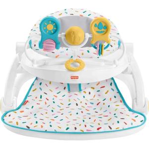 Fisher-Price Portable Baby Chair Deluxe Sit-Me-Up Floor Seat with Snack Tray, Newborn Activity Toys & Rainbow Sprinkles Washable Pad