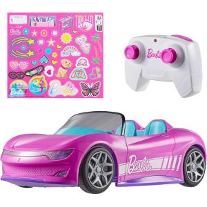 Hot Wheels Barbie RC Toy Car, Remote-Control Pink Convertible, Can Hold 2 Barbie Fashion Dolls & Trunk Opens for Storage, Sticker Sheet for Customizing(Car)