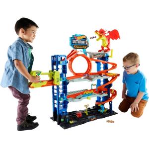 Hot Wheels City Ultimate Garage Track Set with 2 Die-Cast Toy Cars & Car-Eating Dragon, Stores 50+ Vehicles, 4 Levels(Garage)