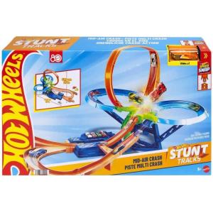 Hot Wheels Toy Car Track Set, Stunt Track Mid-Air Crash with 1:64 Scale Die-Cast Toy Car, Motorized Booster for Non-Stop Stunting & Racing(Playset)