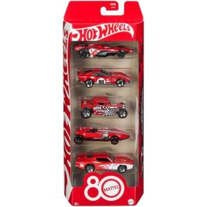 Hot Wheels Toy Cars, 5-Pack of 1:64 Scale Toy Cars with Collectible Deco & Packaging, Core Mattel 80th Anniversary Set of 5 Vehicles