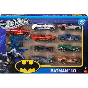 Hot Wheels Toy Cars, Batman-Themed 10-Pack, Set of 10 Die-Cast Vehicles Including a Batmobile & a Batplane in 1:64 Scale (Styles May Vary)(10-Pack)