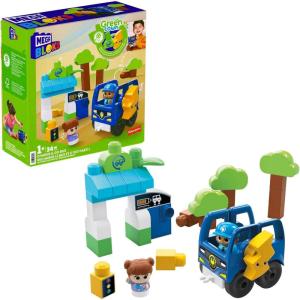 MEGA BLOKS Fisher-Price Toddler Building Blocks, Green Town Charge & Go Bus with 34 Pieces, 2 Figures, Kids Age 1+ Years(Charge & Go Bus)