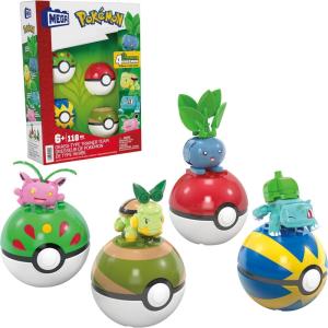 MEGA Pokémon Building Toys Set Grass-Type Trainer Team with 118 Pieces, 4 Poseable Character, 2 Inches Tall, for Kids(Grass Type trainer Team)