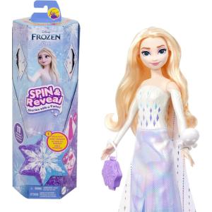 Mattel Disney Frozen Anna Fashion Doll Set, Spin & Reveal with 11 Surprises Including 5 Accessories, 5 Stickers & Play Scene, Inspired by Disney Movie(Elsa – Queen Look)