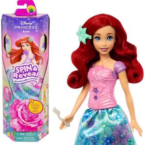 Mattel Disney Frozen Anna Fashion Doll Set, Spin & Reveal with 11 Surprises Including 5 Accessories, 5 Stickers & Play Scene, Inspired by Disney Movie(Ariel)