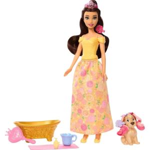 Mattel Disney Frozen Anna Fashion Doll & Wolf Cub Figure with 4 Accessories Including Animal Bed & Blanket, Inspired by Animals of Arendelle(Belle + Dog)