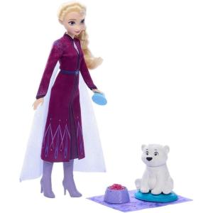 Mattel Disney Frozen Anna Fashion Doll & Wolf Cub Figure with 4 Accessories Including Animal Bed & Blanket, Inspired by Animals of Arendelle(Elsa + Bear)