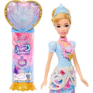 Mattel Disney Princess Cinderella Fashion Doll & Accessories with 8 Surprises, Including Heart Gem Box, Ring for Child & 9 Pieces, Inspired by Movie