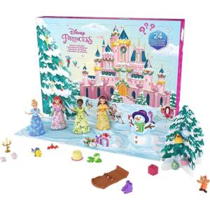 Mattel Disney Princess Toys, Advent Calendar with 24 Days of Surprises Including 4 Princess Small Dolls, 5 Friends & 16 Accessories, Inspired by Disney Movies
