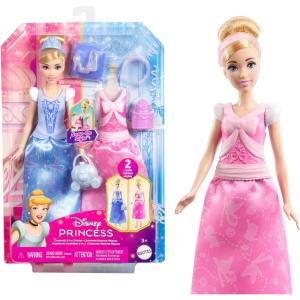 Mattel Disney Princess Toys, Cinderella Fashion Doll with 2 Looks, 9 Accessories, 2 Snap-On Bodices & 2 Skirts, 2-in-1 Stories Inspired by Disney Movie(Cinderella)