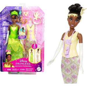 Mattel Disney Princess Toys, Tiana Fashion Doll with 2 Looks, 9 Accessories, 2 Snap-On Bodices & 2 Skirts, 2-in-1 Stories Inspired by Disney Movie