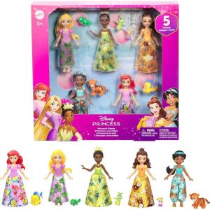 Mattel Disney Princess Toys, Ultimate Princess Pack with 12 Small Posable Dolls in Signature Outfits, Collectibles Inspired by Disney Movies(5-pack)