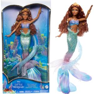 Mattel Disney The Little Mermaid Deluxe Ariel Doll with Iridescent Tail, Hair Jewelry Beads & Display Stand, Inspired by the Movie