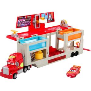 Mattel Disney and Pixar Cars Transforming Truck & Toy Car Playset, Color Changers Paint Shop Mack with Detachable Cab, Color Change Lightning McQueen & Accessories(Playset)