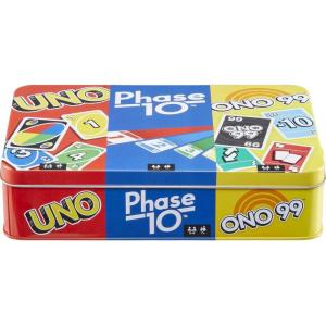 Mattel Games Set of 3 Card Games with UNO, Phase 10 & ONO 99, Travel Fun for Kids & Family Night with Storage Tin Box (Amazon Exclusive)