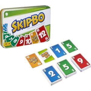 Mattel Games Skip-Bo Card Game in Storage & Travel Tin for Kids, Adults & Families, Color Blind Accessible Deck for 2 to 6 Players(Skip-Bo)