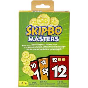 Mattel Games Skip-Bo Card Game in Storage & Travel Tin for Kids, Adults & Families, Color Blind Accessible Deck for 2 to 6 Players(Skip-Bo Masters)