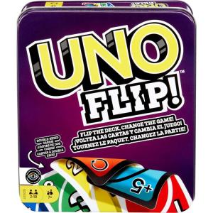 Mattel Games UNO Card Game in Travel & Storage Tin for Kid, Adult & Family Nights & Parties, Color Blind Accessible & Customizable Deck (Amazon Exclusive)(UNO Flip!)