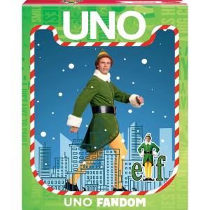 Mattel Games UNO Fandom Elf Card Game for Kids, Adults & Families, Deck Includes Collectible Foil with Images from The Movie